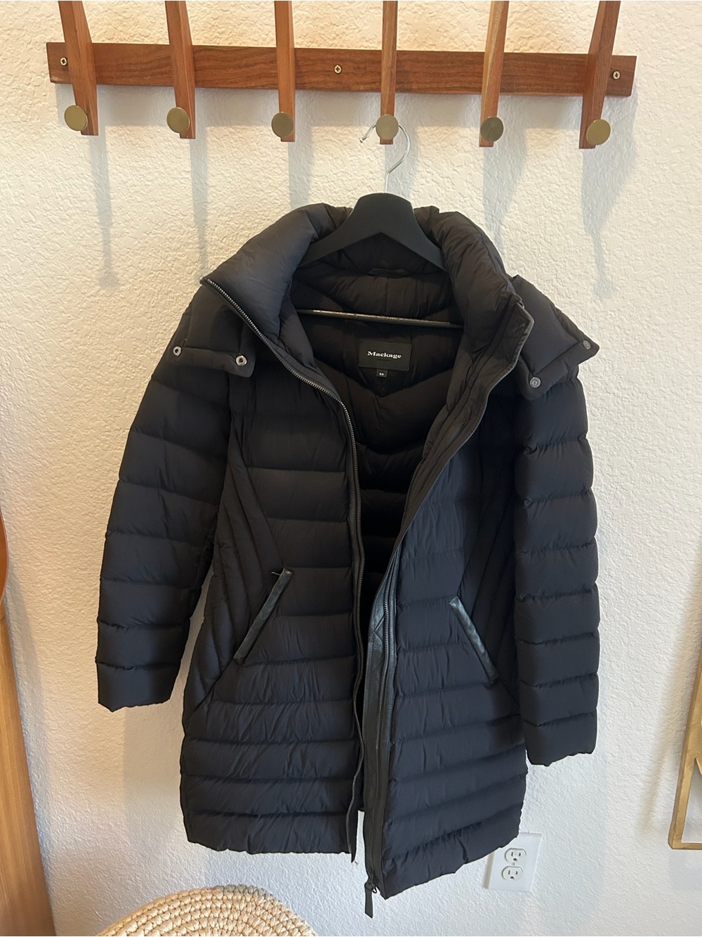 Mackage Black Men's Long Puffer Coat with High Collar
